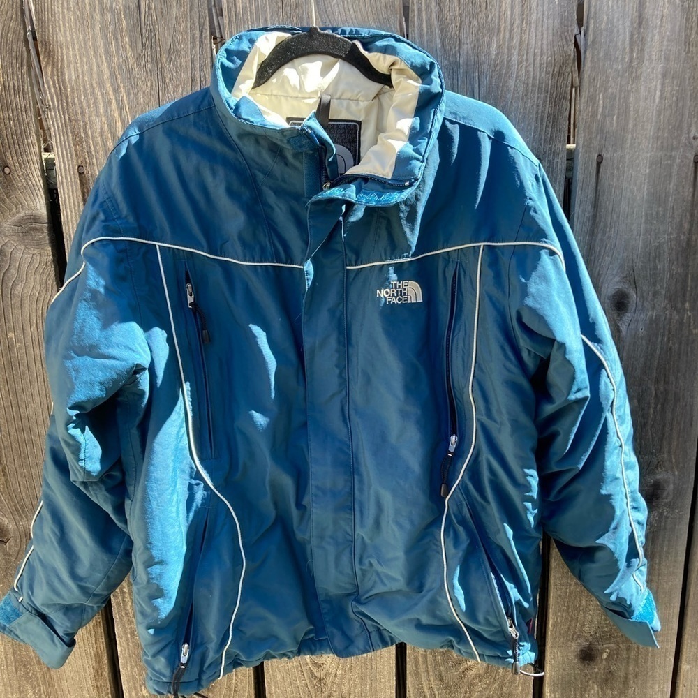 Women's North Face‎ Hyvent Jacket Blue Solid Full-Zip L Pocket Snow Winter Nylon